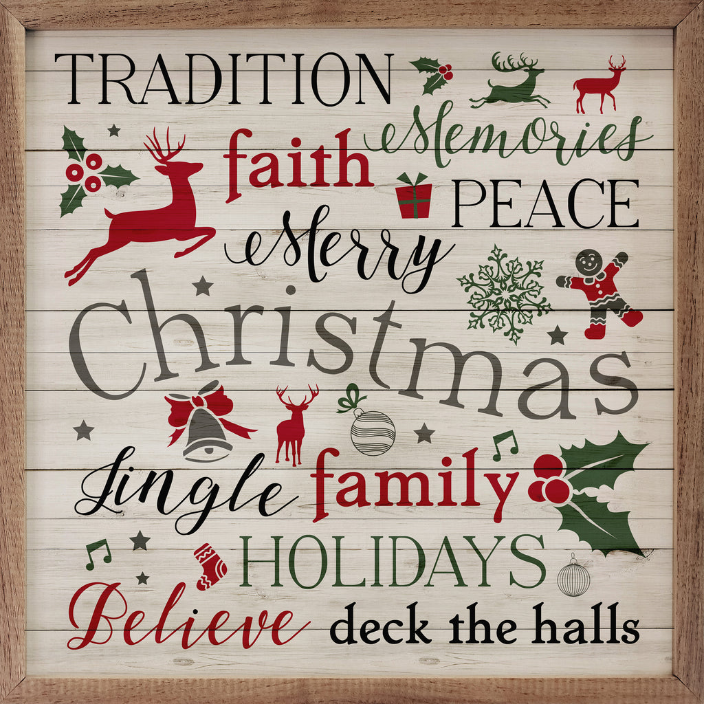 Christmas Words Multi Whitewash 16x16 / Whitewash