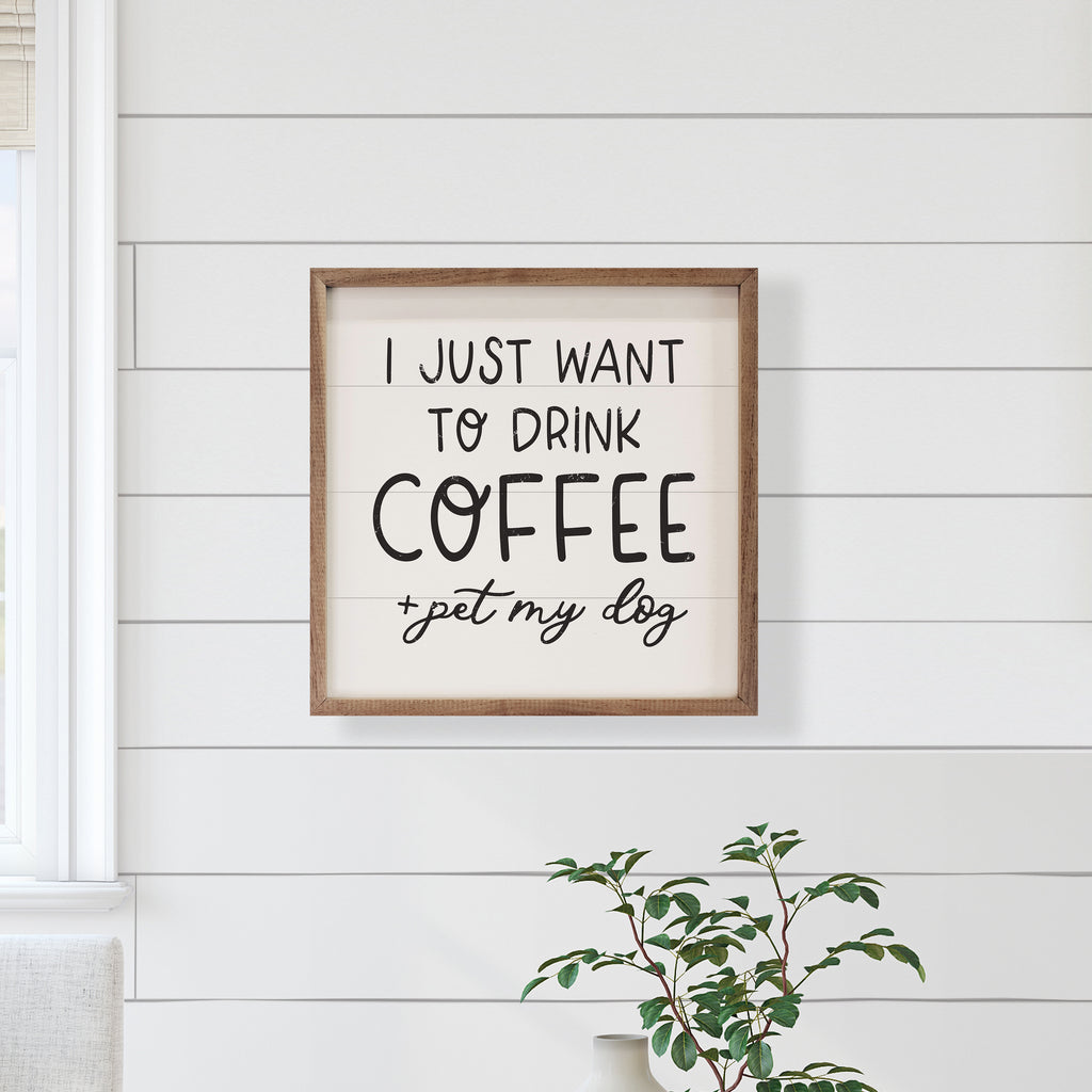 Drink Coffee Pet My Dog White 16x16 / White