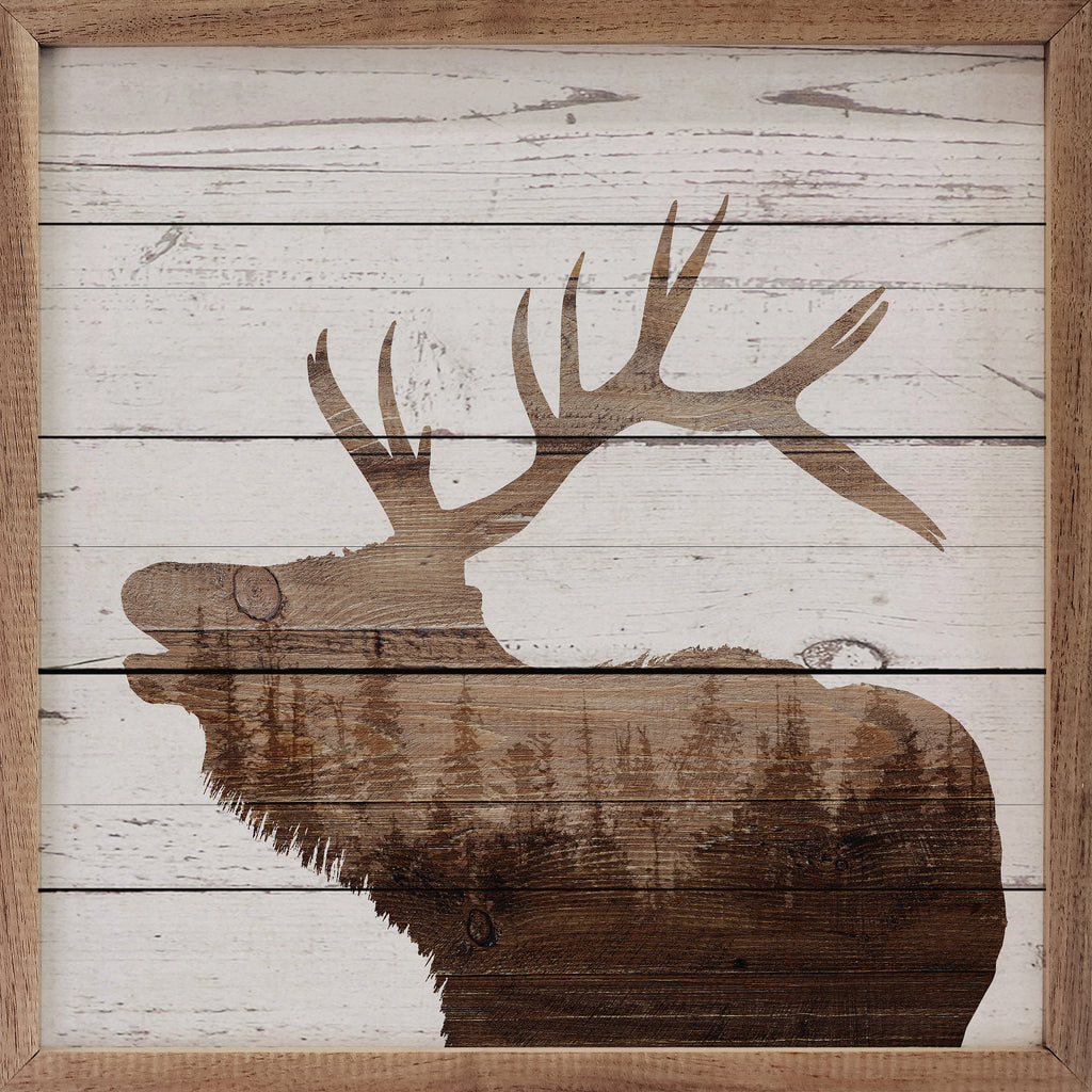 Elk Silhouette Forest Whitewash 16x16 / Whitewash