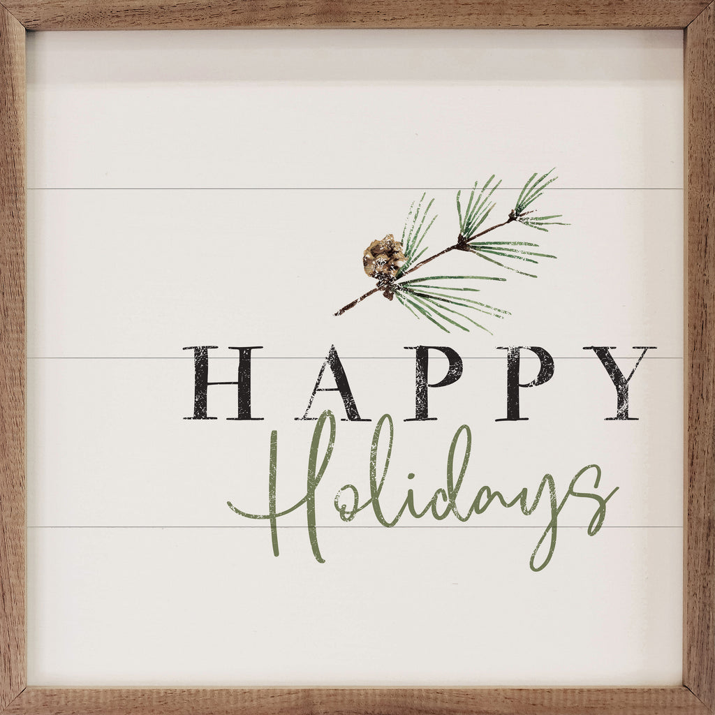 Happy Holidays Pine Branch White 16x16 / White