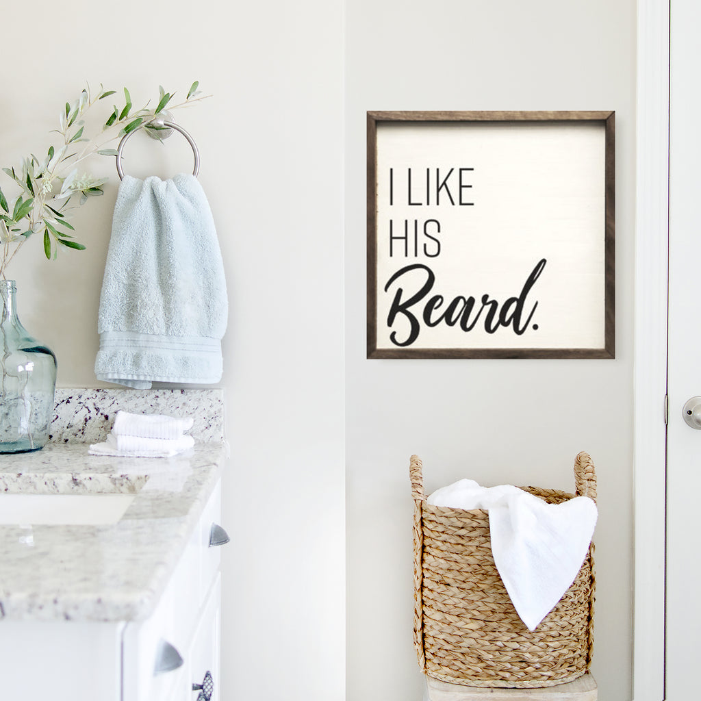 I Like His Beard White 16x16 / White
