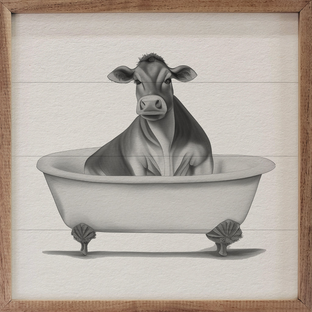 Jersey Cow In Bathtub 16x16 / White