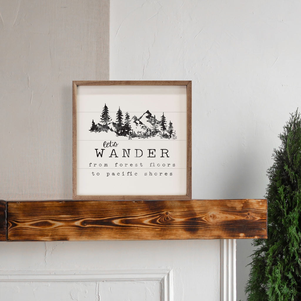 Let's Wander Mountains White 16x16 / White
