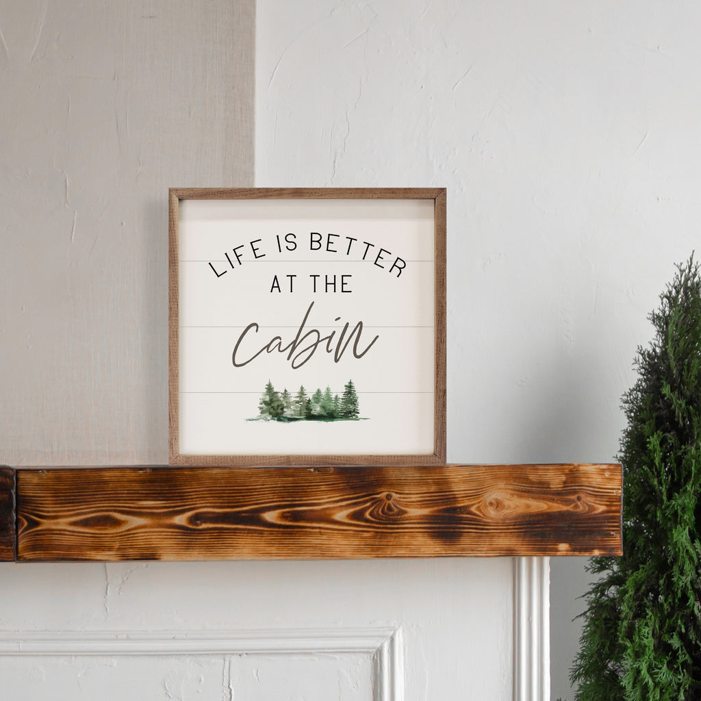 Life Is Better At The Cabin Trees White 16x16 / White