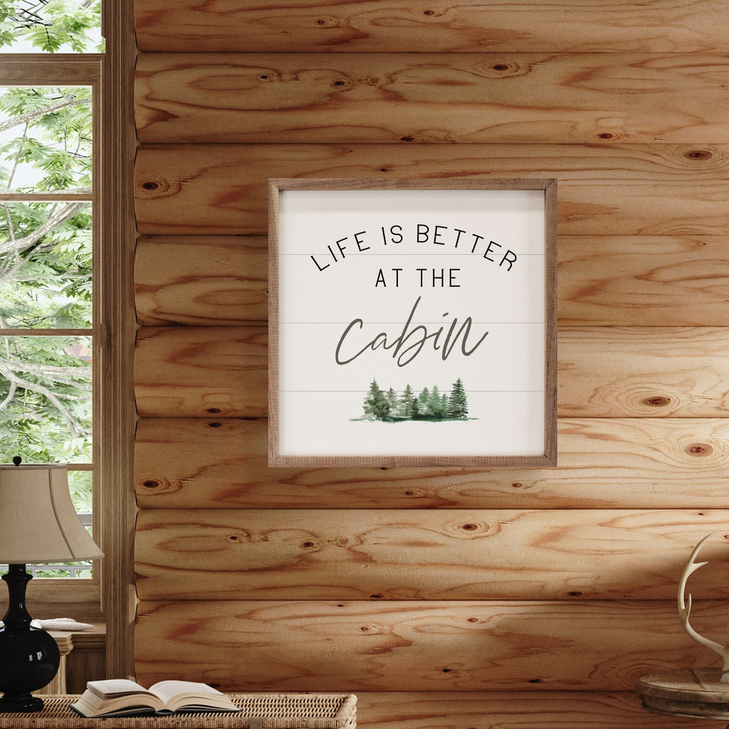 Life Is Better At The Cabin Trees White 16x16 / White