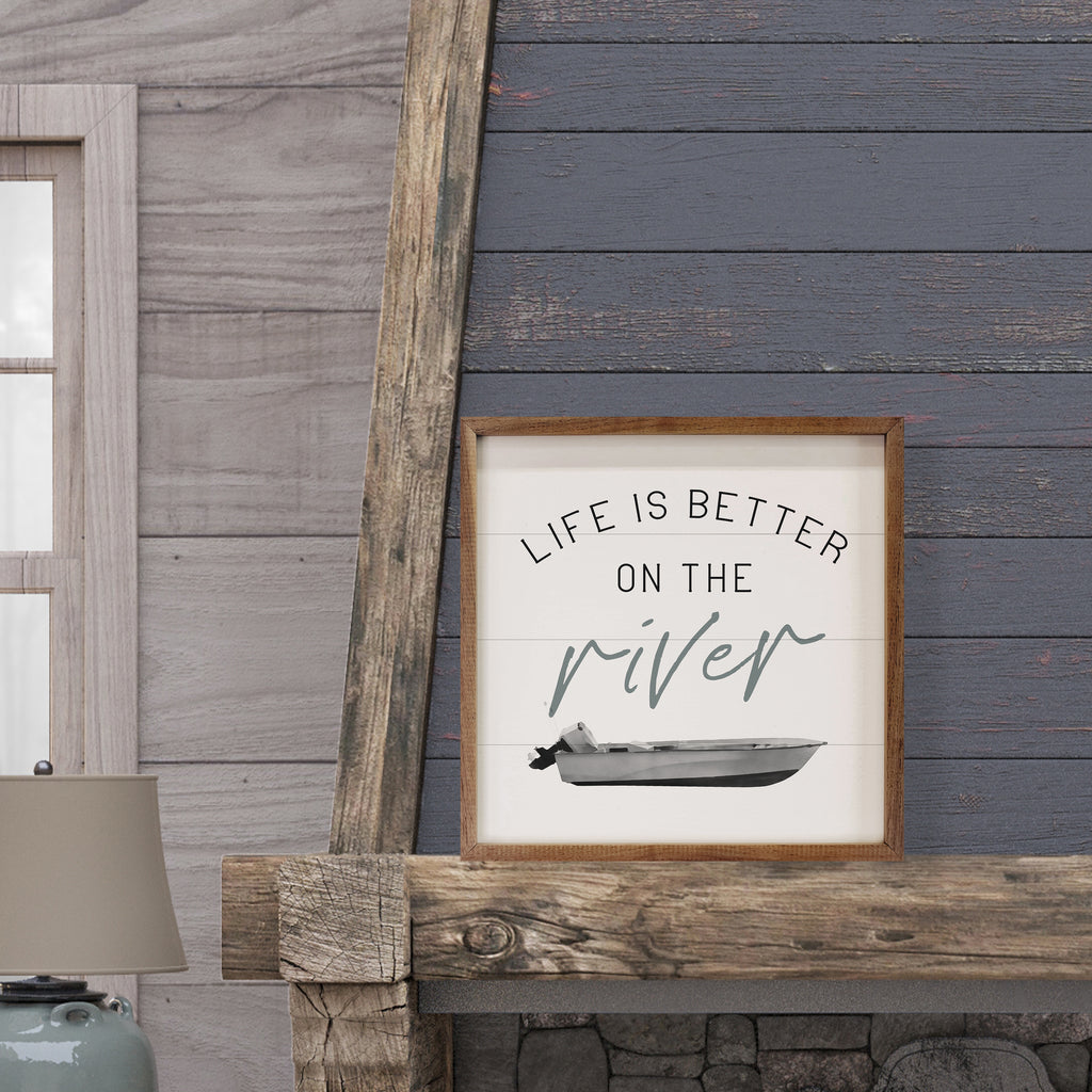 Life Is Better On The River Boat White 16x16 / White