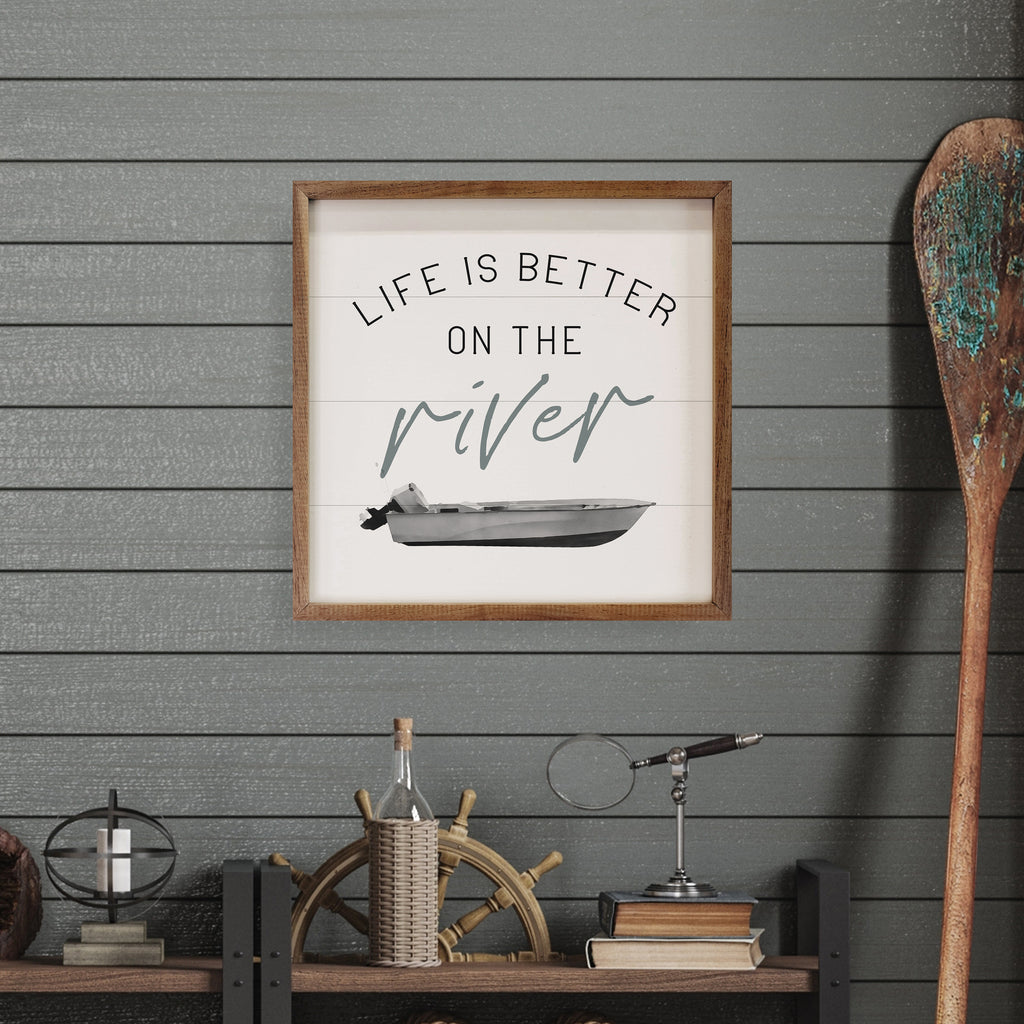 Life Is Better On The River Boat White 16x16 / White