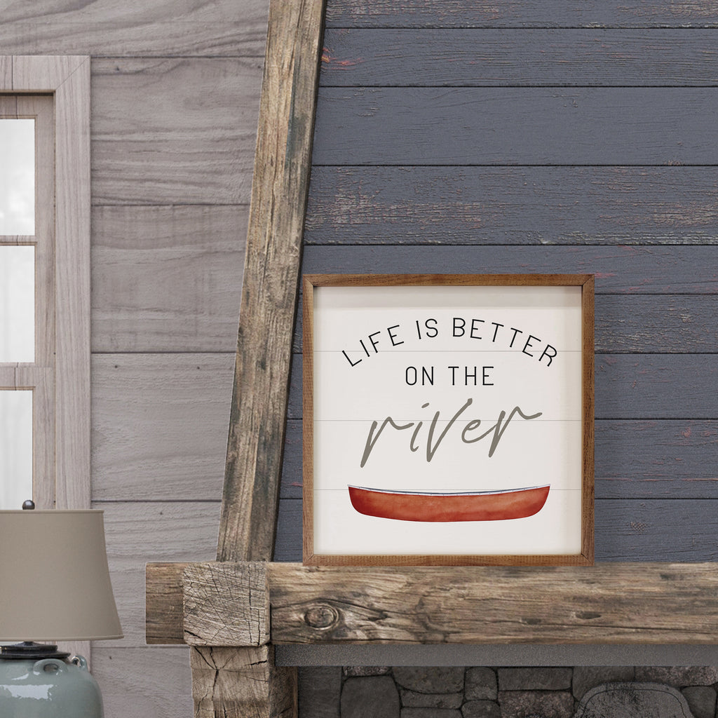 Life Is Better On The River Canoe White 16x16 / White