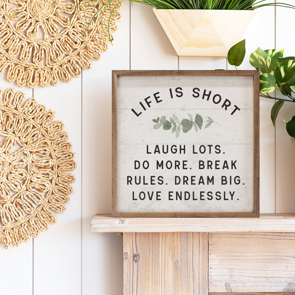 Life Is Short Greenery White 16x16 / White