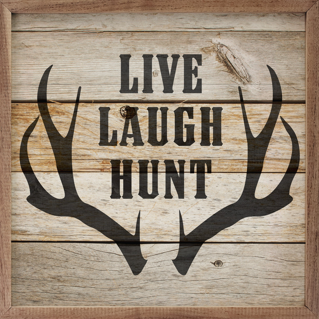 Live Laugh Hunt Antlers Whitewash 16x16 / Whitewash