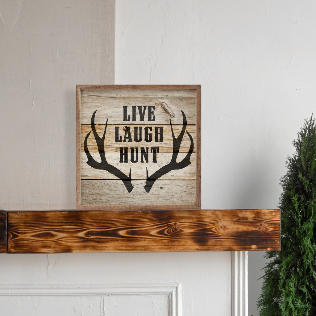 Live Laugh Hunt Antlers Whitewash 16x16 / Whitewash