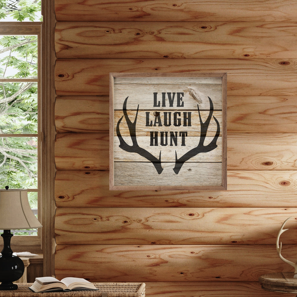 Live Laugh Hunt Antlers Whitewash 16x16 / Whitewash