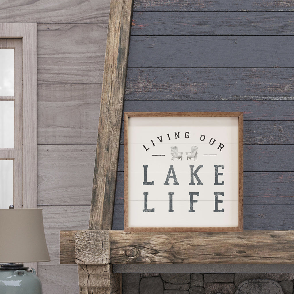 Living Our Lake Life White 16x16 / White