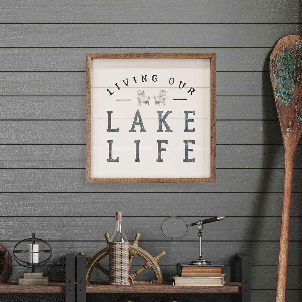 Living Our Lake Life White 16x16 / White