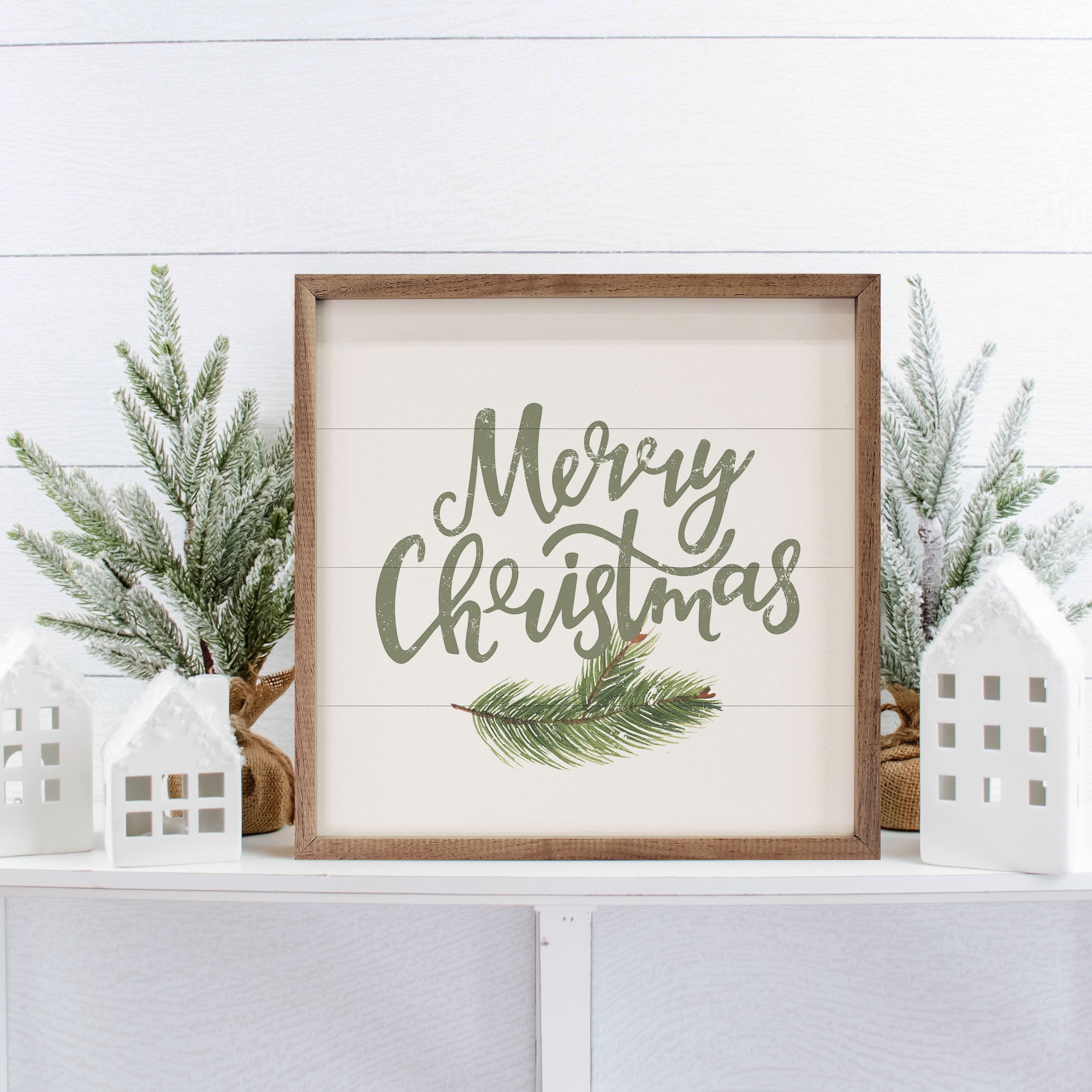 Merry Christmas Green White 16x16 / White