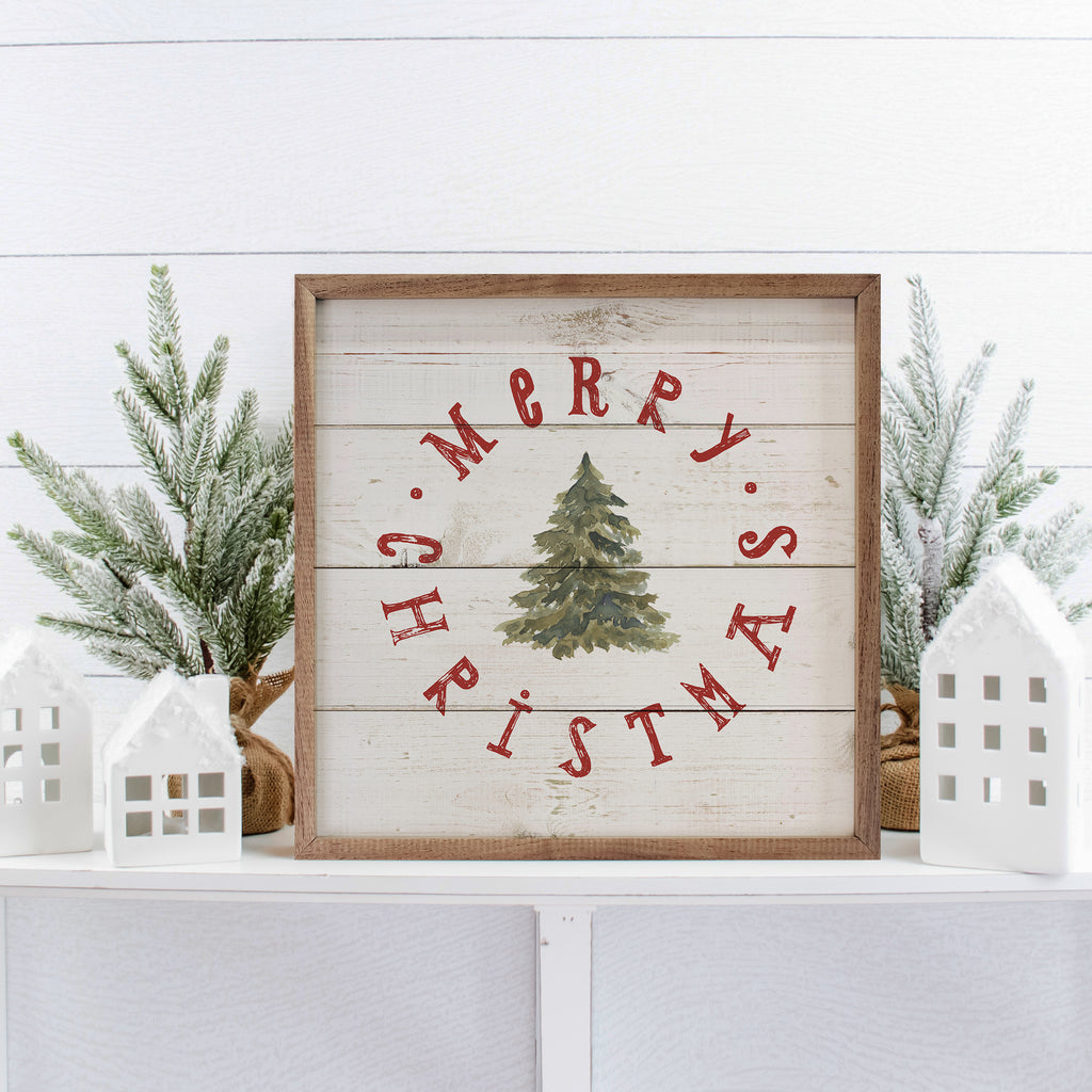 Merry Christmas Tree Whitewash 16x16 / Whitewash