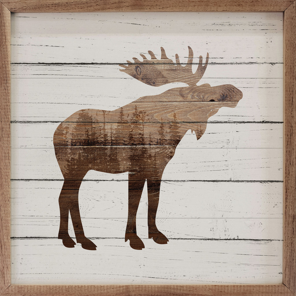 Moose Silhouette Forest Whitewash 16x16 / Whitewash