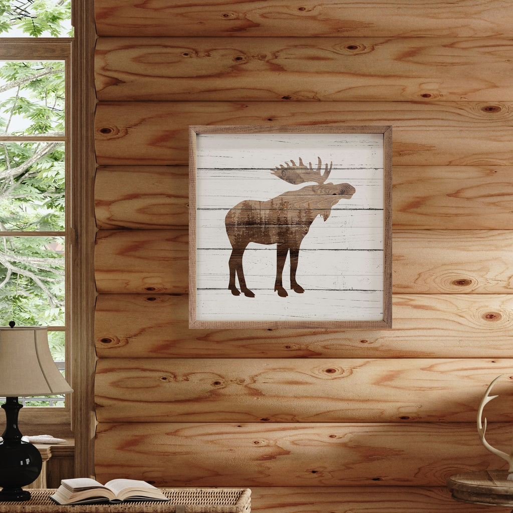 Moose Silhouette Forest Whitewash 16x16 / Whitewash