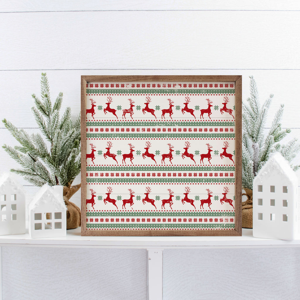 Pattern Christmas Reindeer 16x16 / White