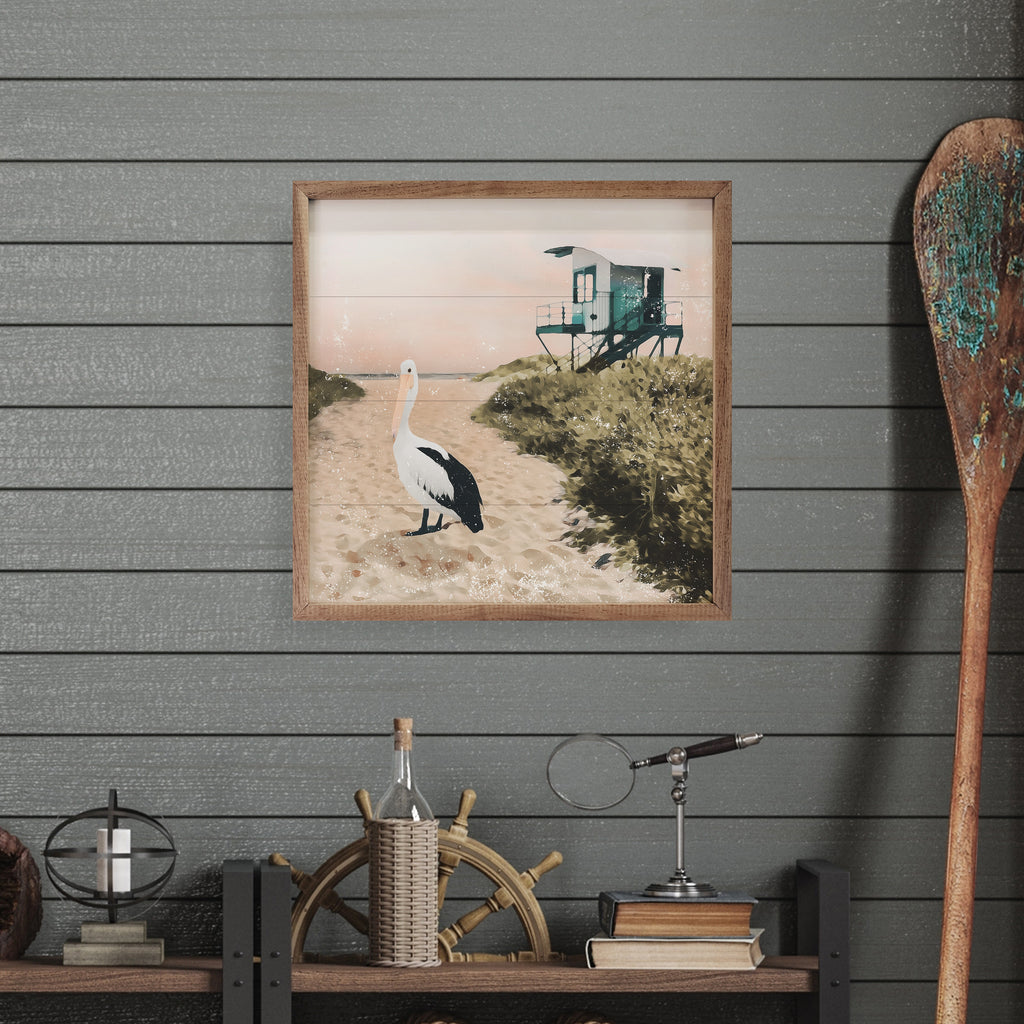 Pelican On The Beach 16x16 / White