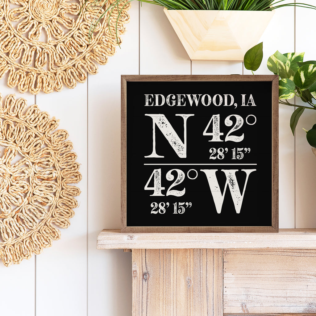 Personalized Rustic City State Coordinates Black 16x16 / Black