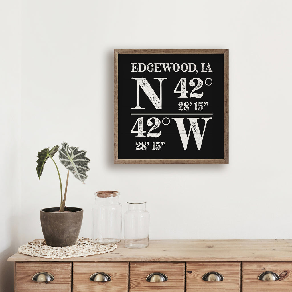 Personalized Rustic City State Coordinates Black 16x16 / Black