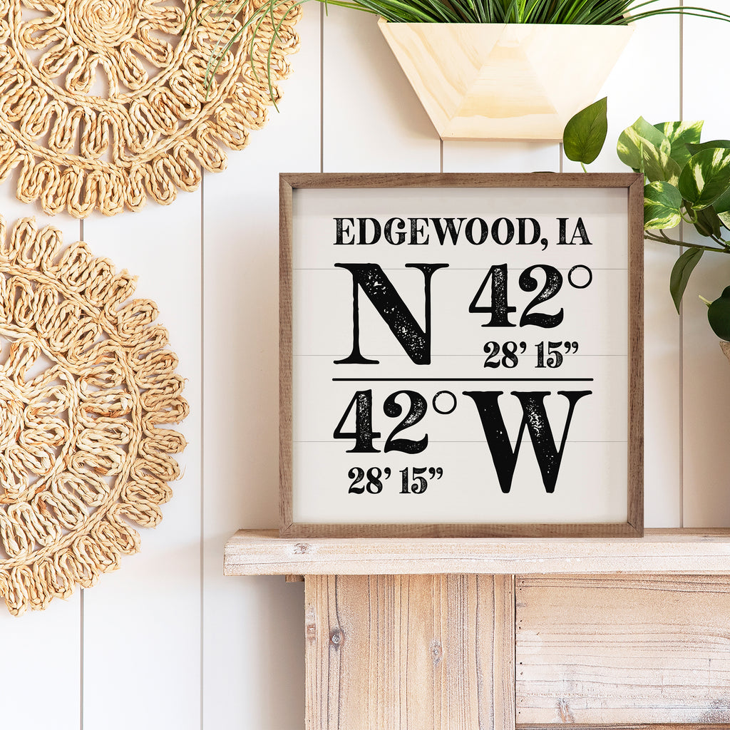 Personalized Rustic City State Coordinates White 16x16 / White