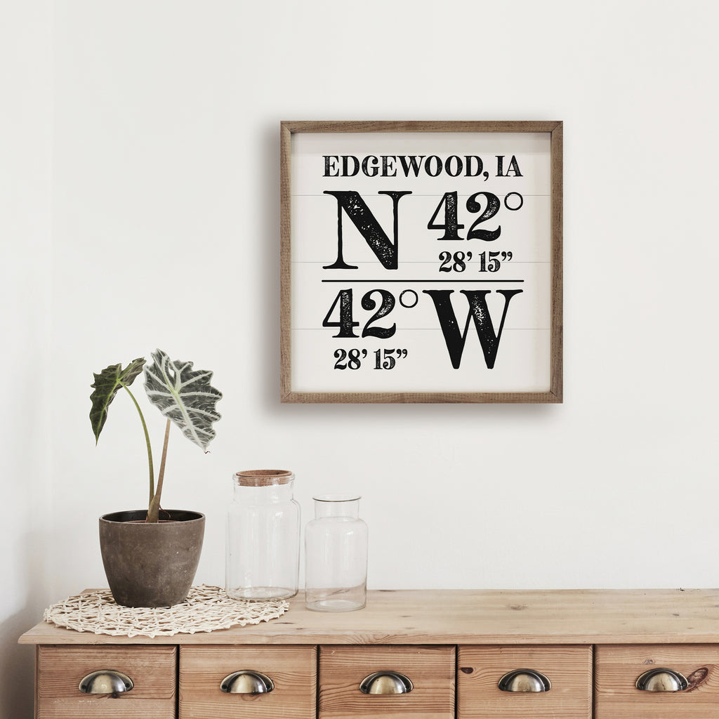 Personalized Rustic City State Coordinates White 16x16 / White