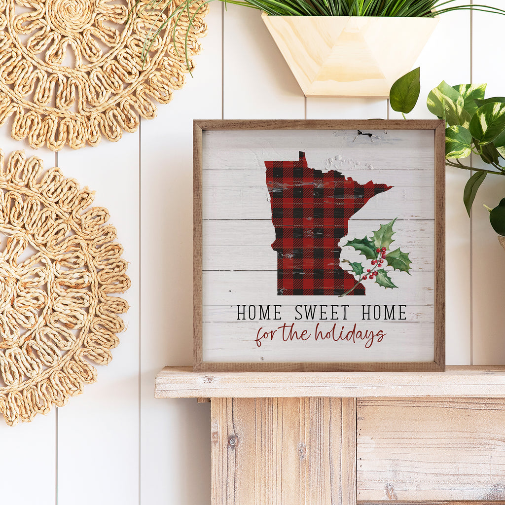 Personalized State Home Sweet Home For The Holidays Whitewash 16x16 / Whitewash