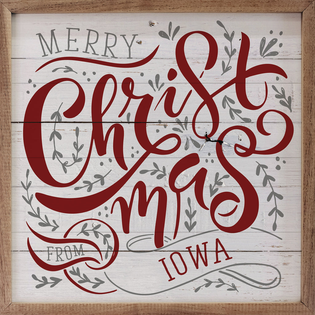 Personalized State Merry Christmas From Whitewash 16x16 / Whitewash