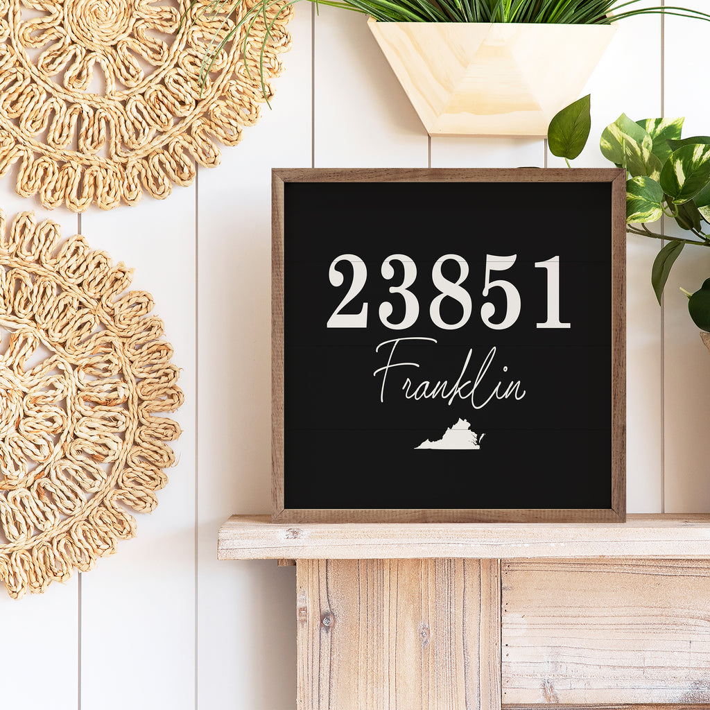 Personalized Zip City State Square Black 16x16 / Black