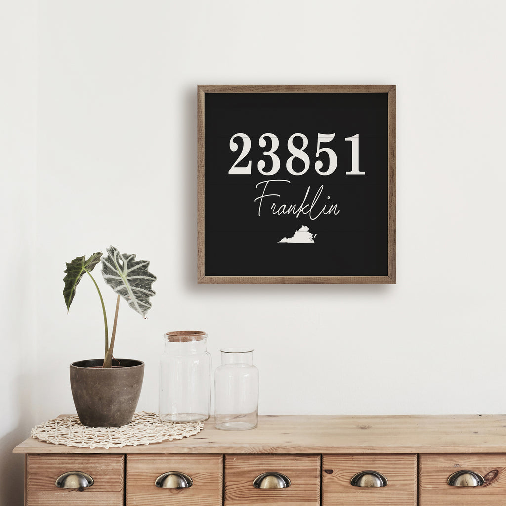 Personalized Zip City State Square Black 16x16 / Black