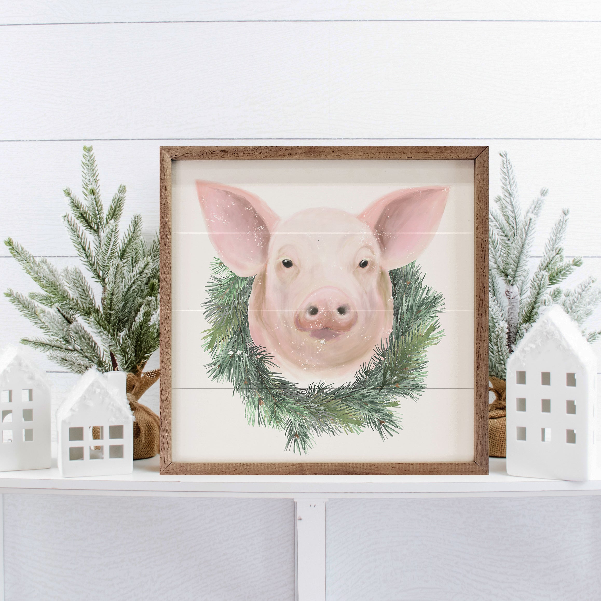 Pig Wreath White 16x16 / White