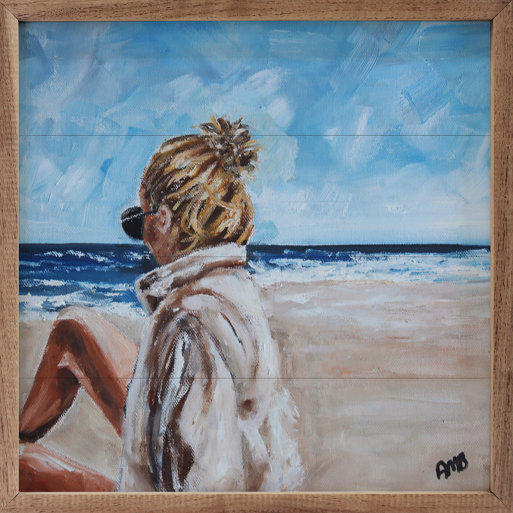 Relaxing On The Beach By Annette Beraud-Battaglia 16x16 / Multi-Color