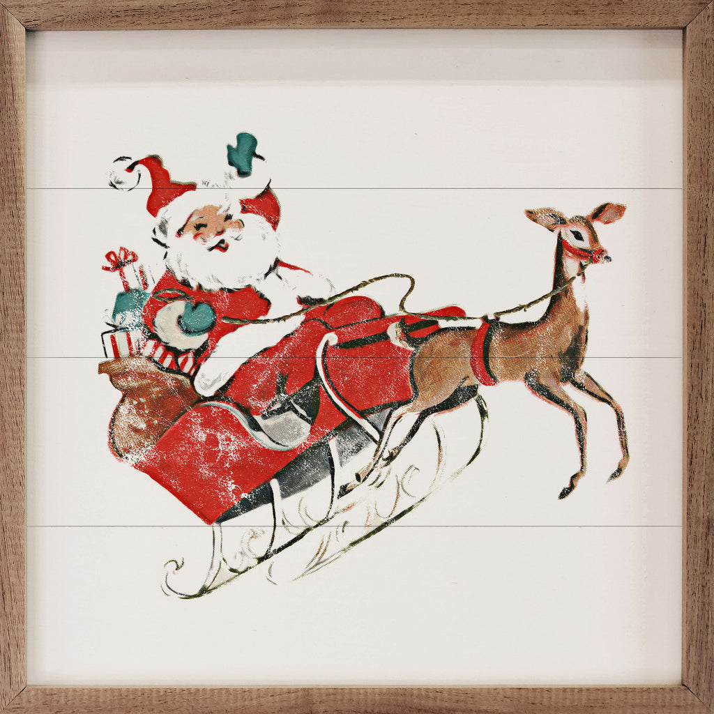 Santa And Reindeer Retro 16x16 / White