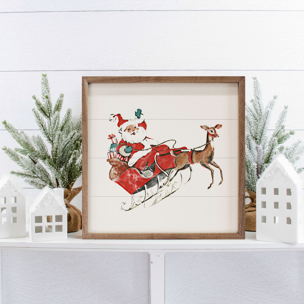 Santa And Reindeer Retro 16x16 / White