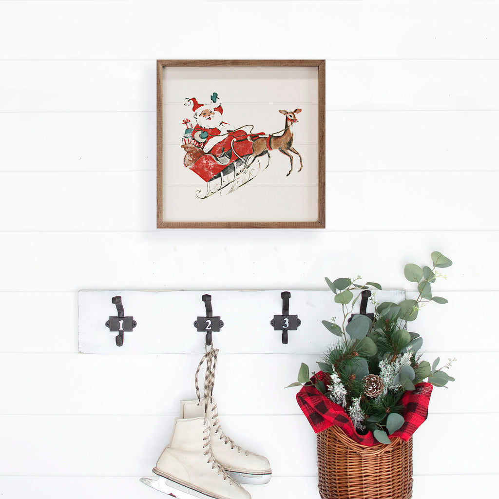 Santa And Reindeer Retro 16x16 / White