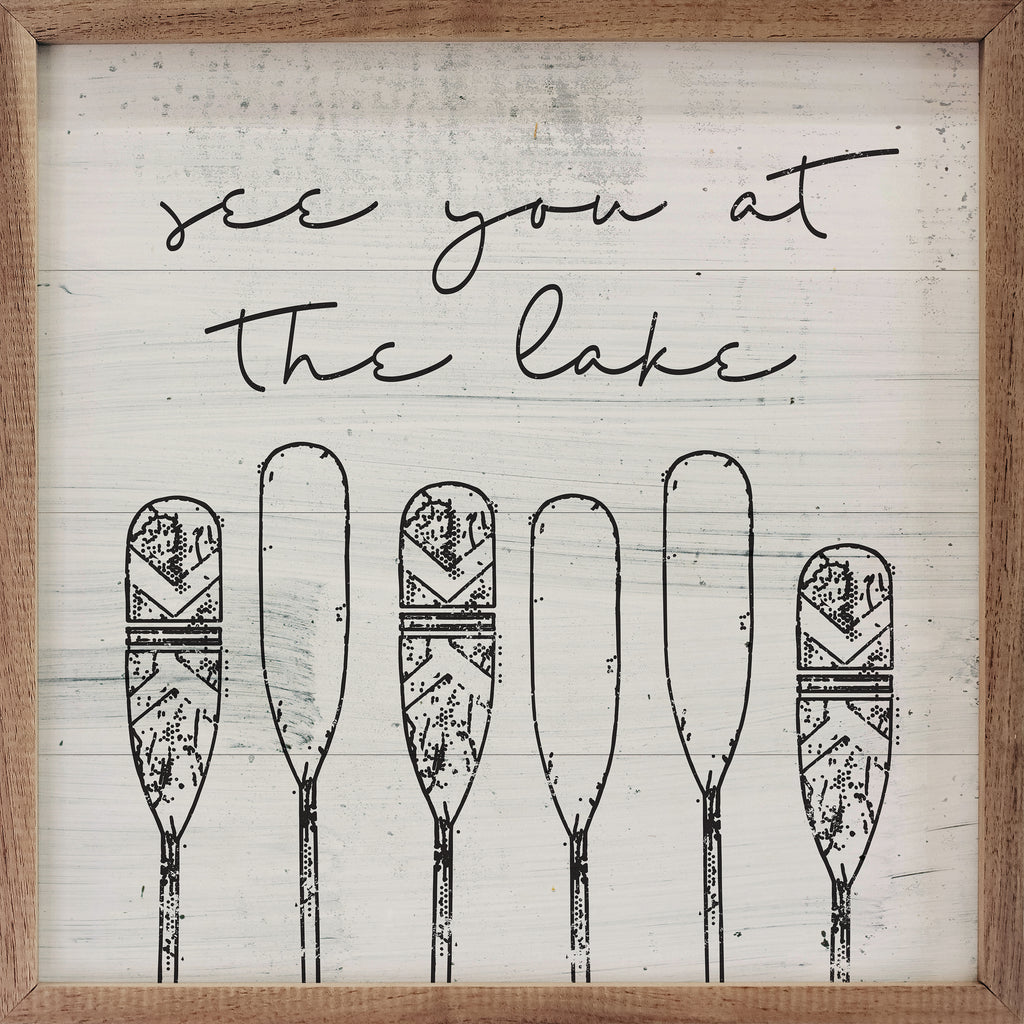 See You At The Lake Oars Whitewash 16x16 / Whitewash