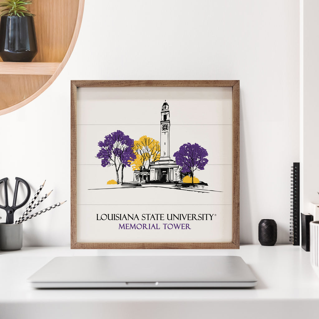 Sketch Memorial Tower LSU 16x16 / White