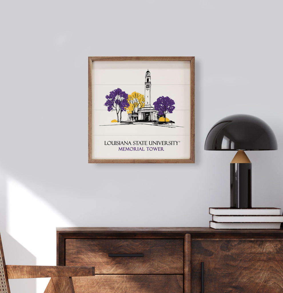 Sketch Memorial Tower LSU 16x16 / White