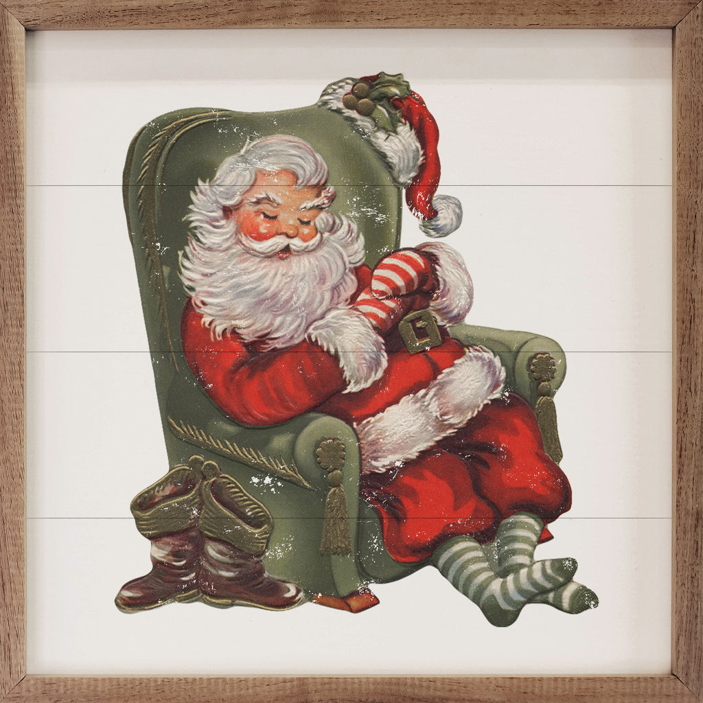 Sleeping Santa Green Chair 16x16 / White