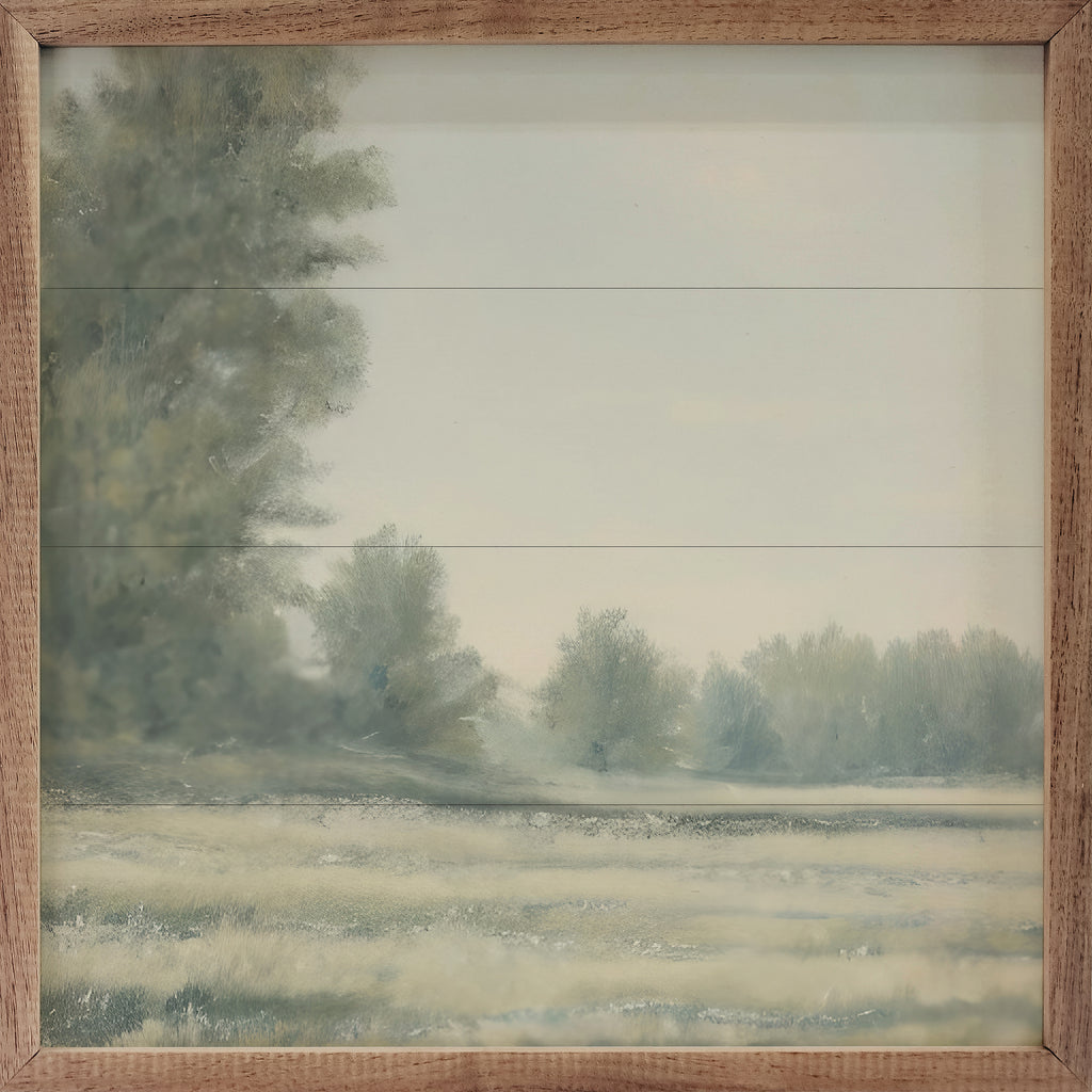 Soft Fields With Pines Landscape Print 16x16 / Multi-Color