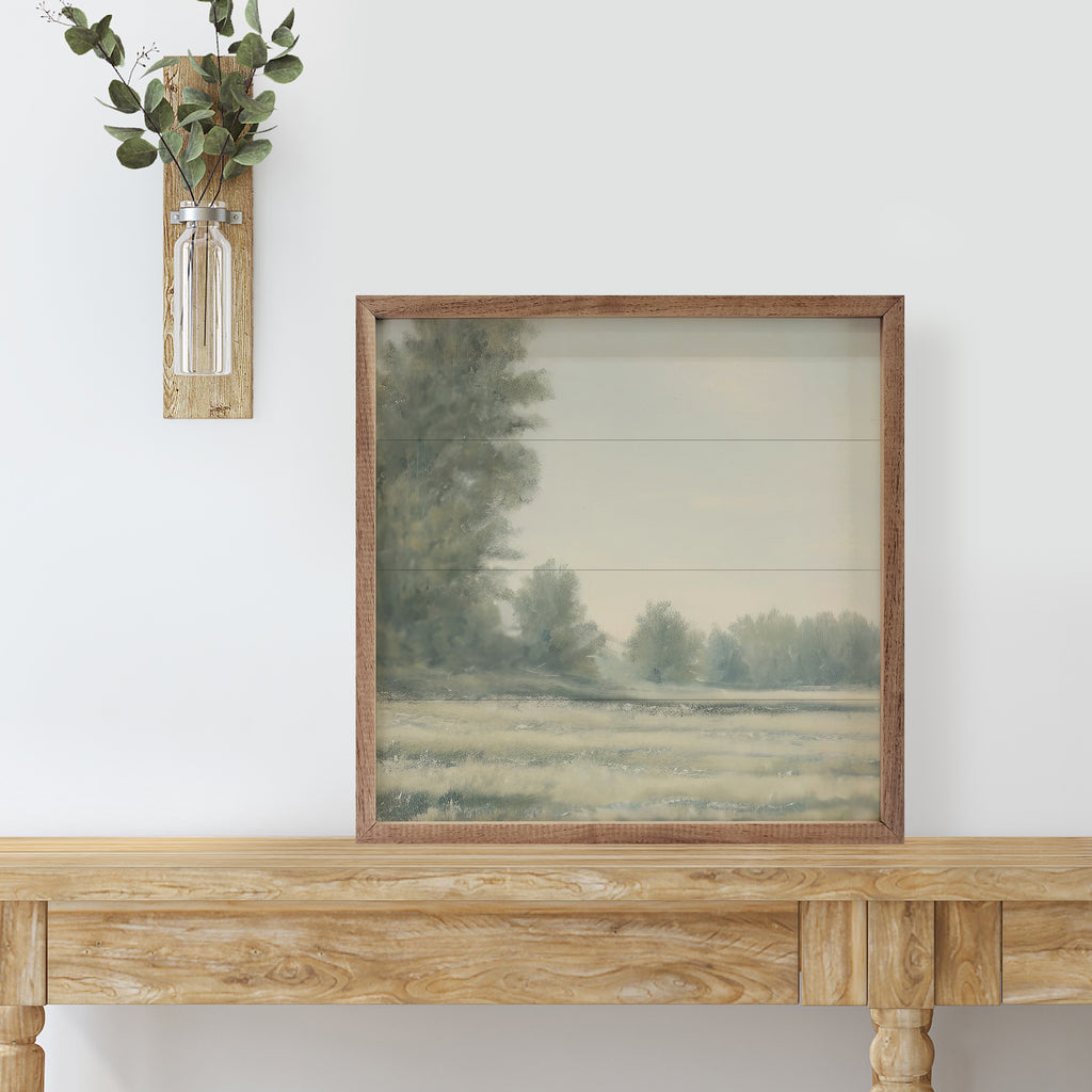 Soft Fields With Pines Landscape Print 16x16 / Multi-Color
