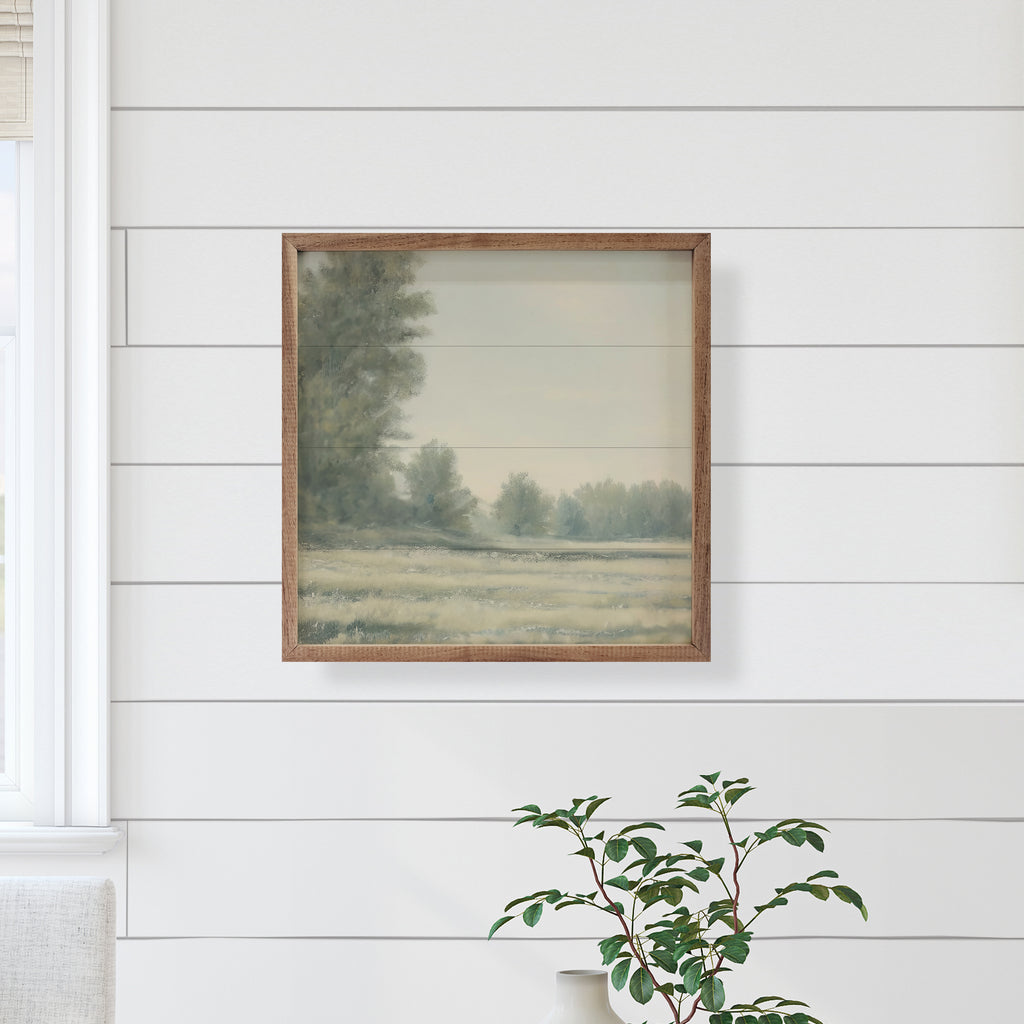 Soft Fields With Pines Landscape Print 16x16 / Multi-Color