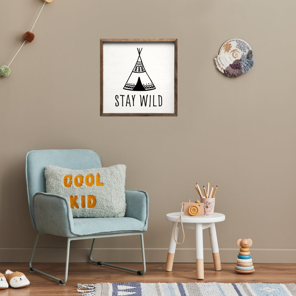 Stay Wild Teepee Black White 16x16 / White