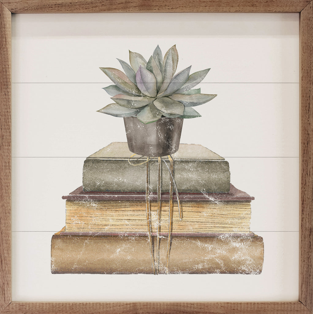 Succulent On Books 16x16 / White