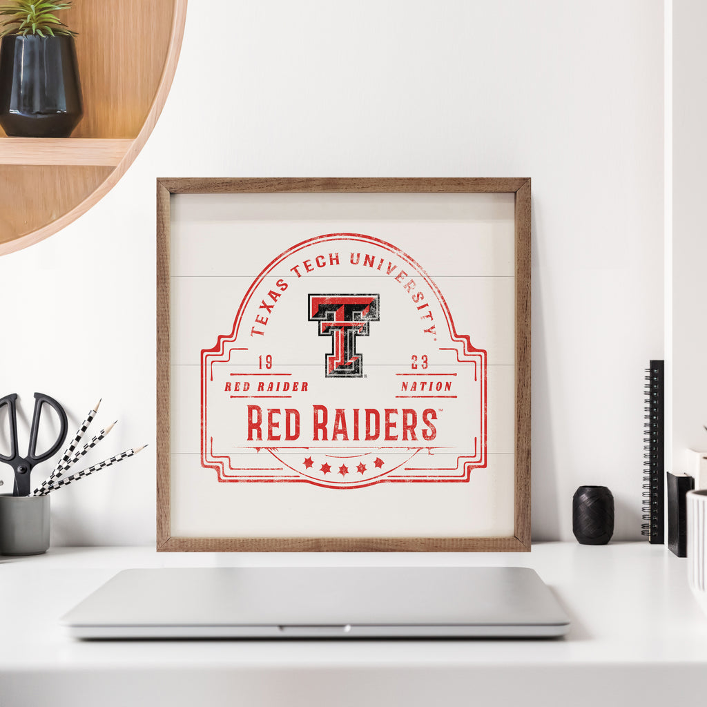 Vintage Stamp Texas Tech 16x16 / White