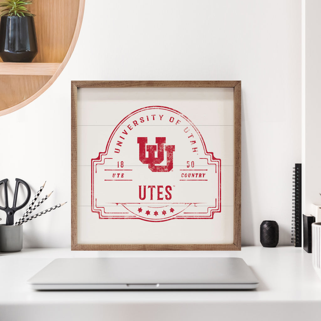 Vintage Stamp Utah 16x16 / White