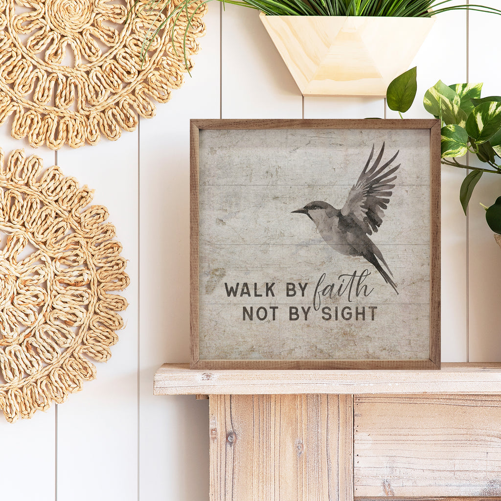 Walk By Faith Not By Sight Bird White 16x16 / White