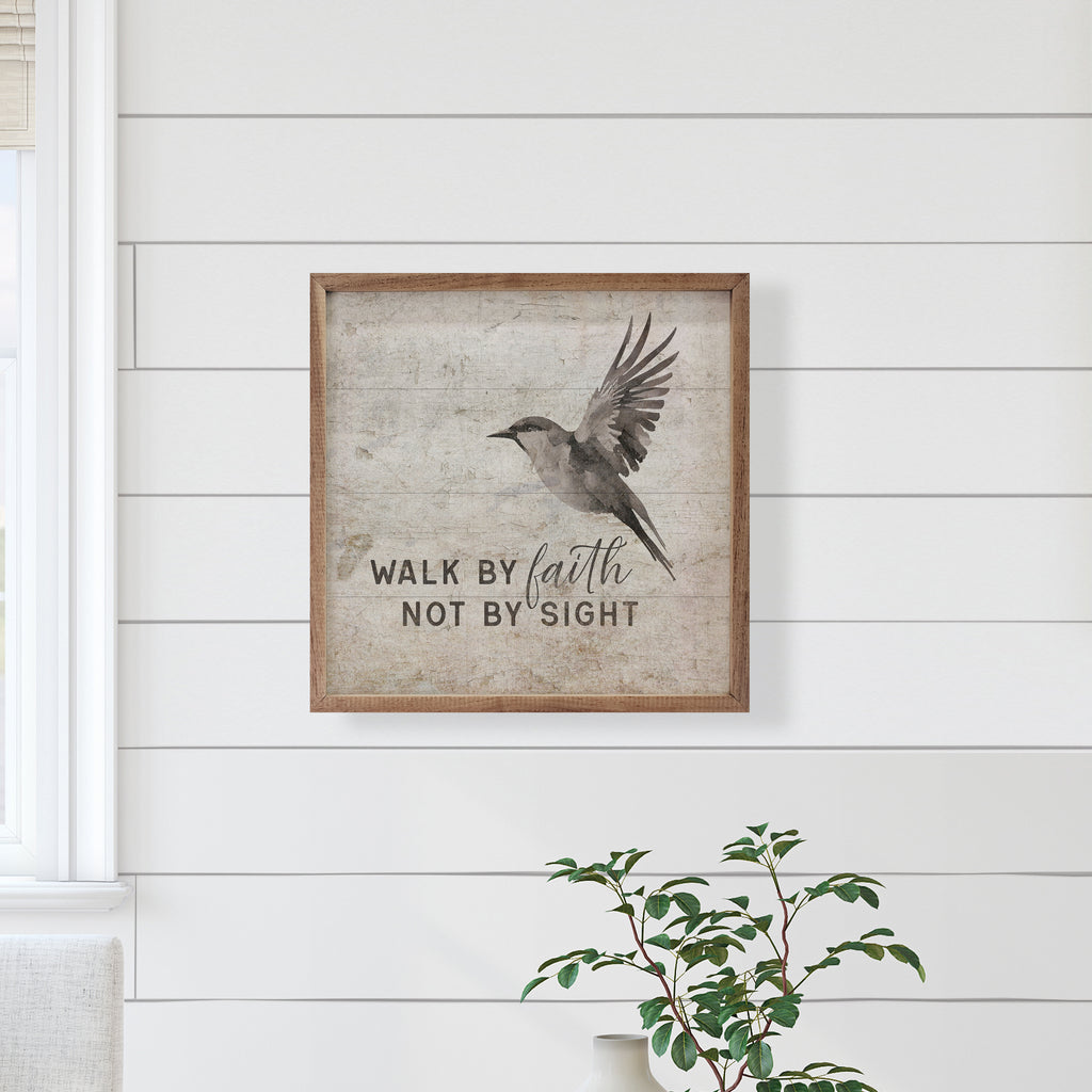 Walk By Faith Not By Sight Bird White 16x16 / White